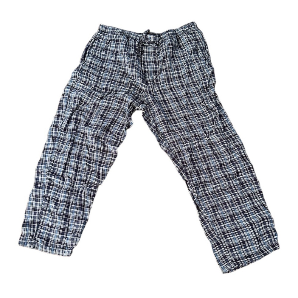 Men’s Blue Flannel Plaid Lounge Pajama Pants With Pockets Drawstring XL
